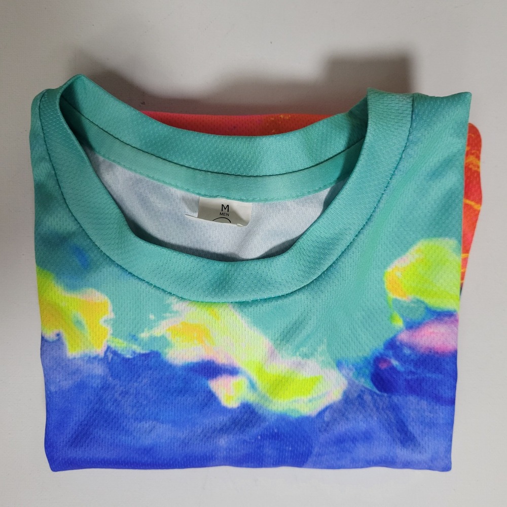 Blacklight UV Tshirt Size M Rainbow Tropical Sunset All Over Print‎ Neon Aofmoka - Picture 8 of 8